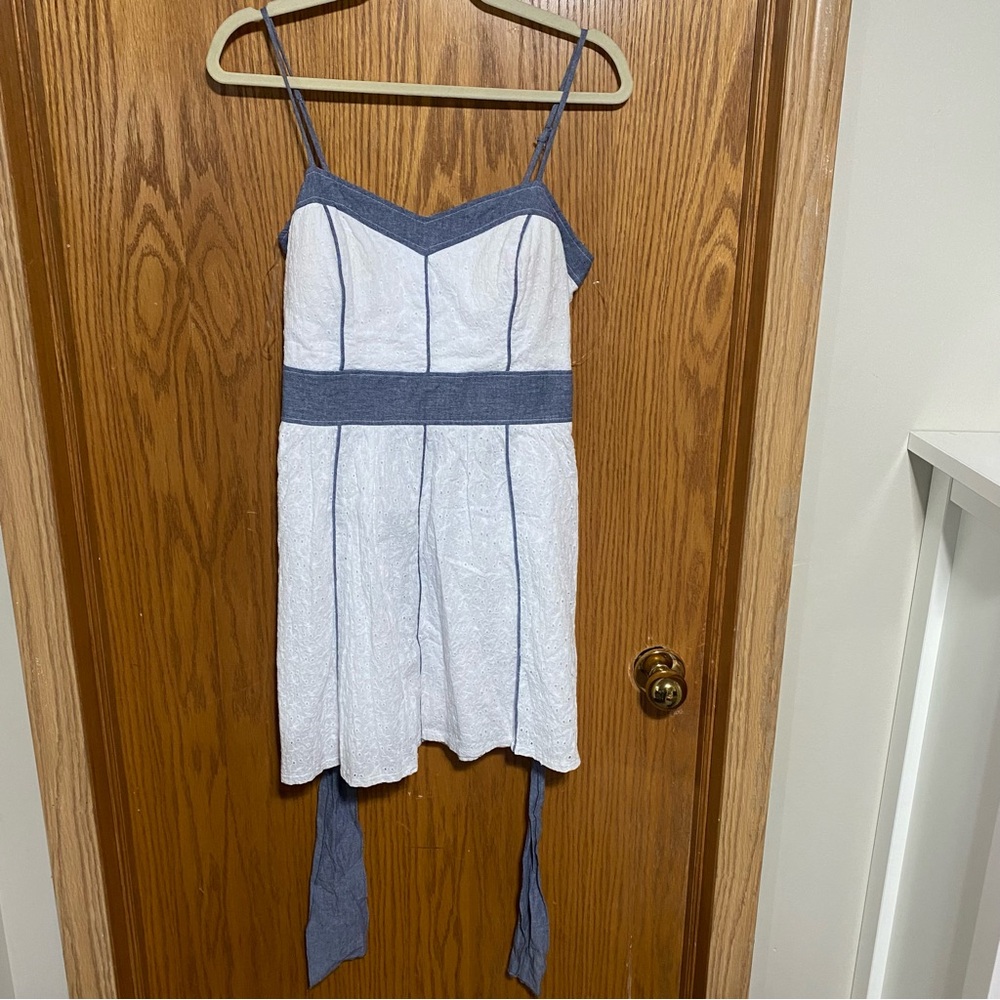 White and baby blue eyelet dress